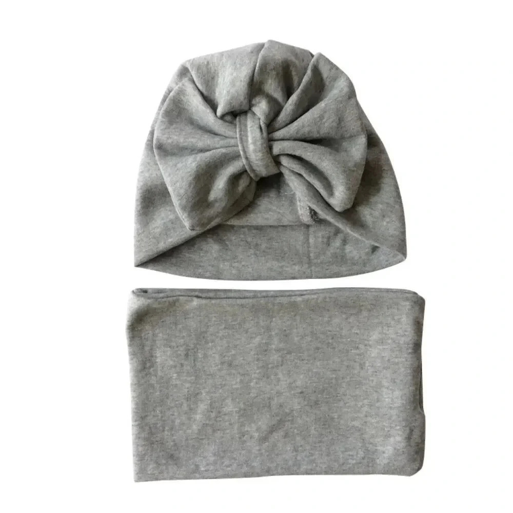 Baby Girl Gray Turban Bow Hat w/ Scarf